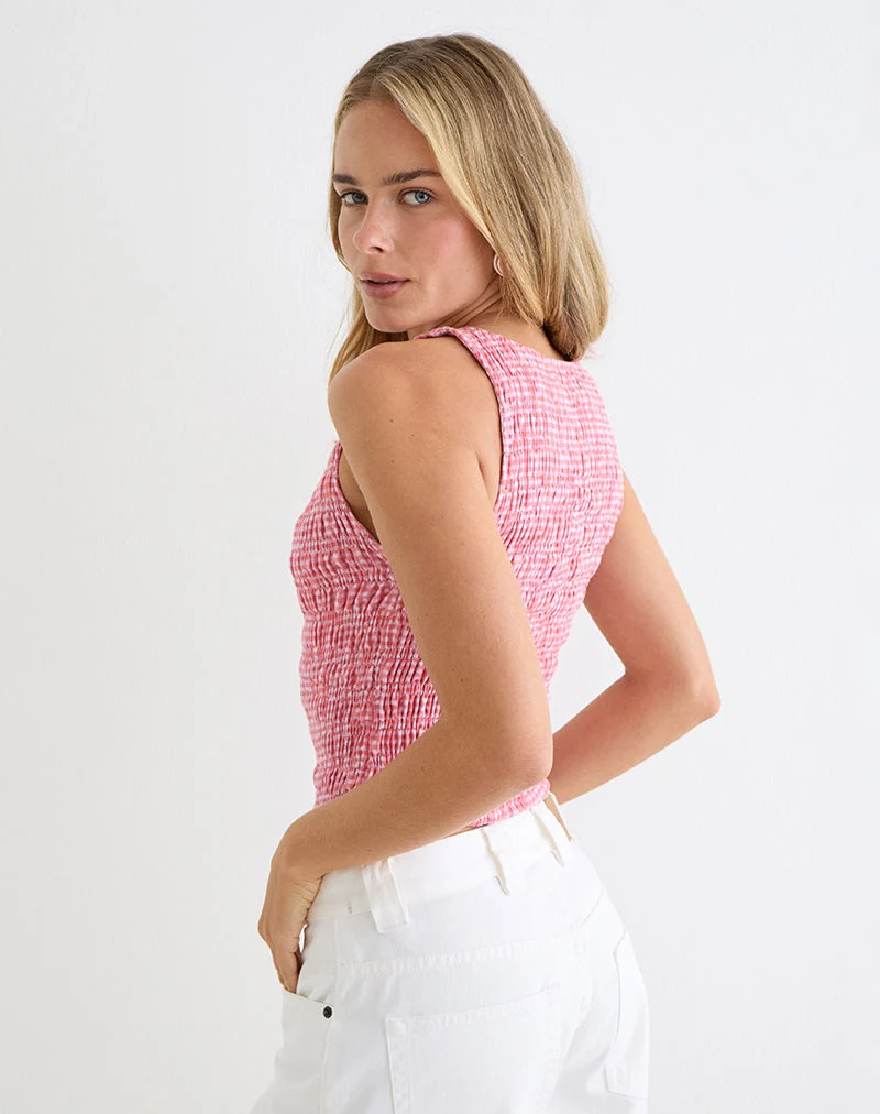 Haut froncé Deacon en mini-vichy couleur pêche