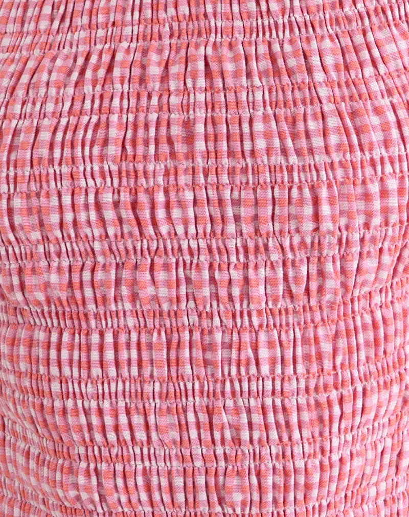 Haut froncé Deacon en mini-vichy couleur pêche