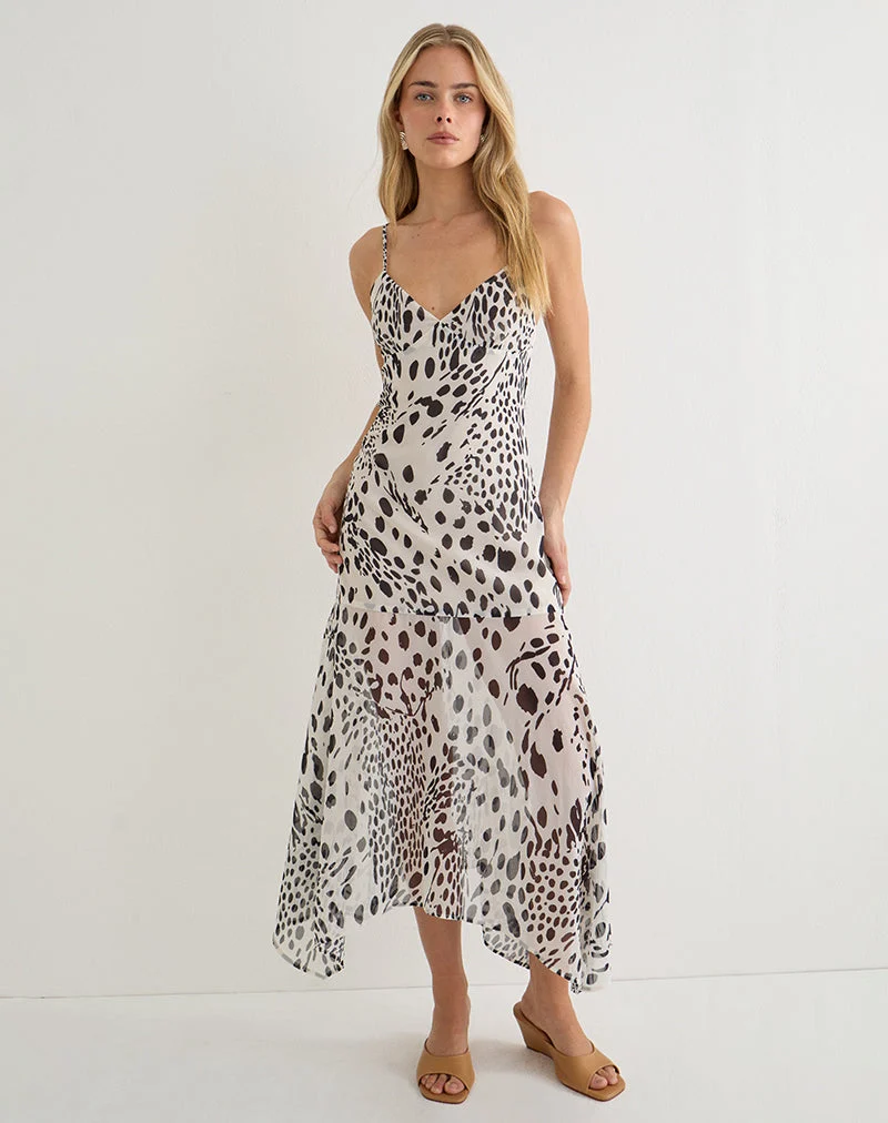 Robe midi Vakare, motif « peau de dalmatien », noir et ivoire