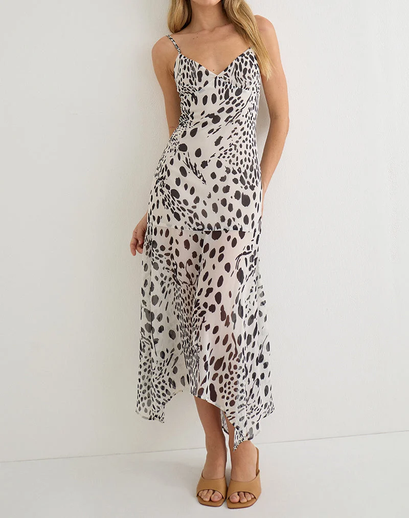 Robe midi Vakare, motif « peau de dalmatien », noir et ivoire