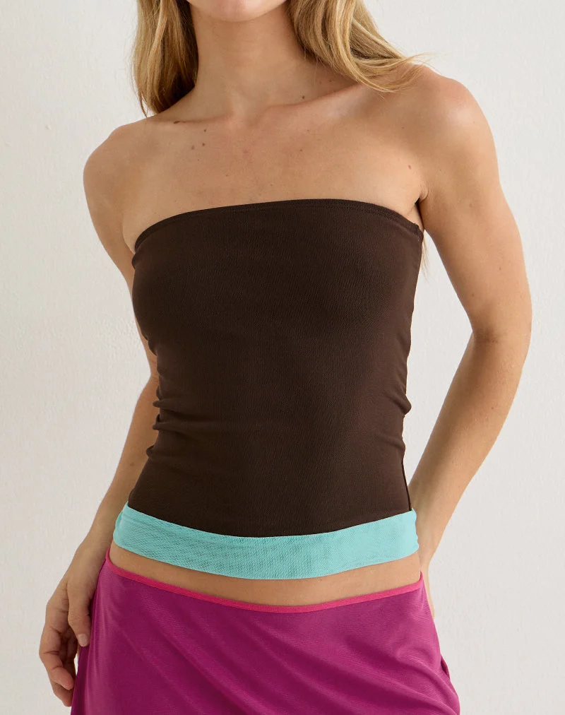Haut bandeau Sekali, marron foncé et bleu