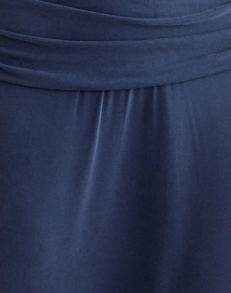 Robe longue Kiku en cupro bleu marine