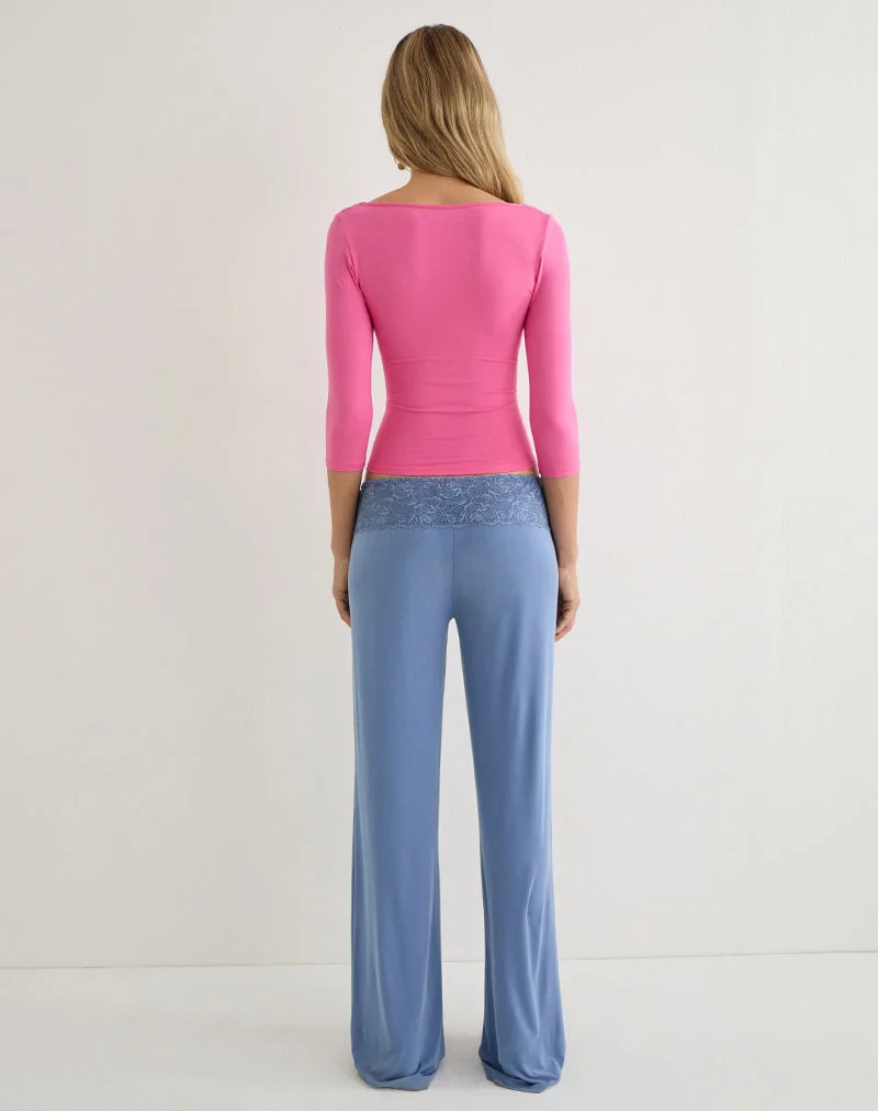 Pantalon Jia en cupro bleu poudré avec bordure en dentelle