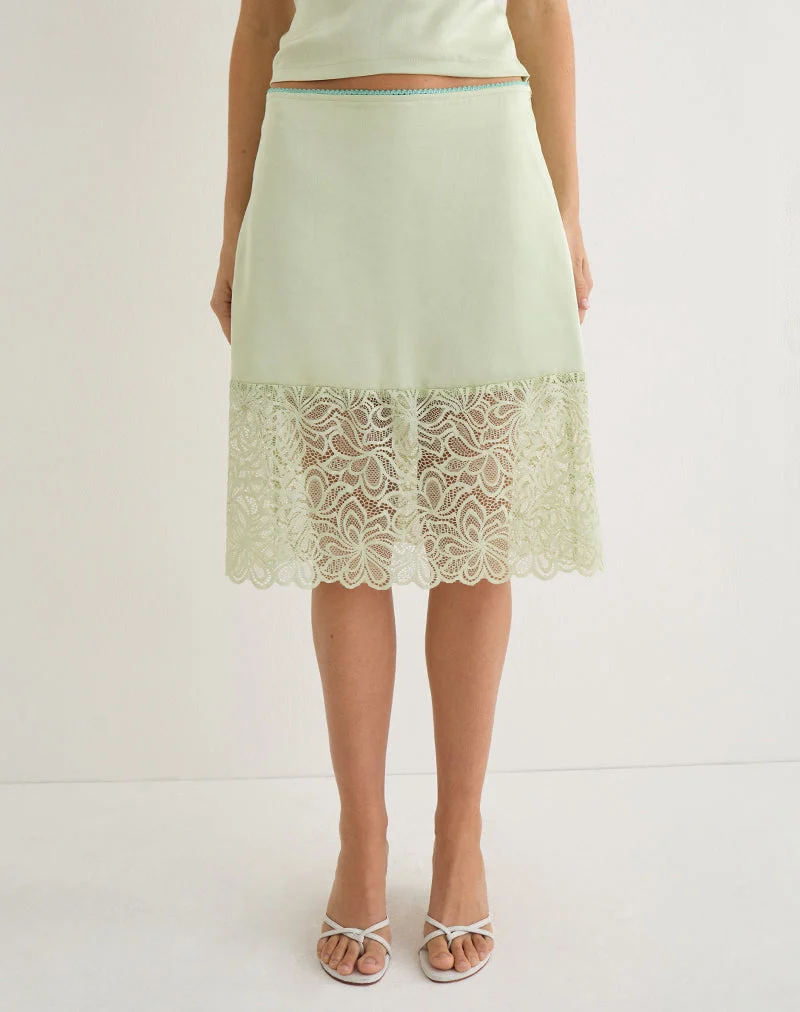 Jupe Garula couleur « Satin Sage » avec bordure en dentelle