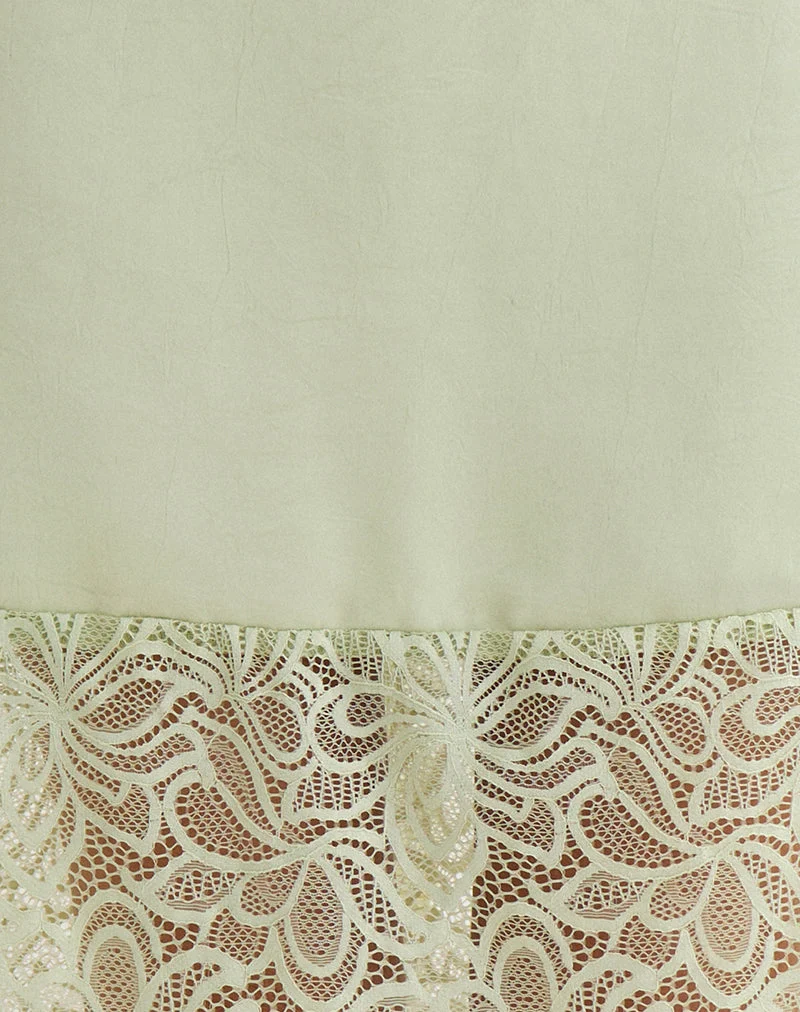 Jupe Garula couleur « Satin Sage » avec bordure en dentelle