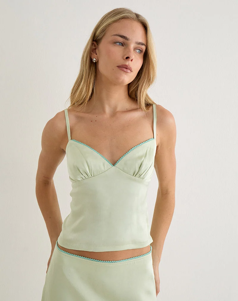 Top Cami Chatura, couleur « Satin Sage », avec bordure picotée
