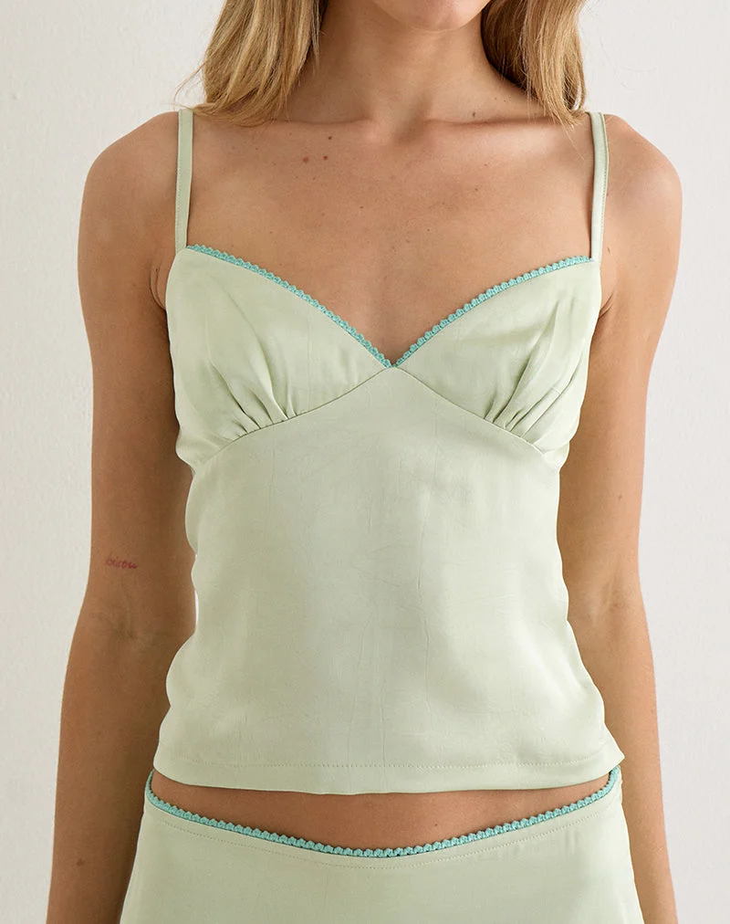 Top Cami Chatura, couleur « Satin Sage », avec bordure picotée