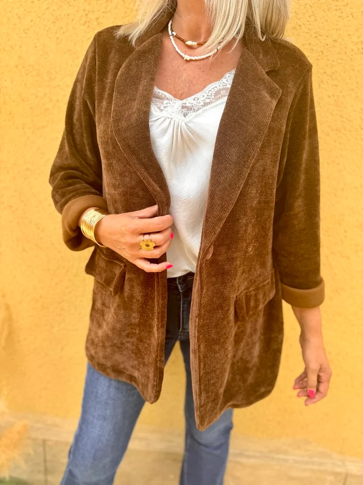 Veste tailleur en velours Sandra + caramel