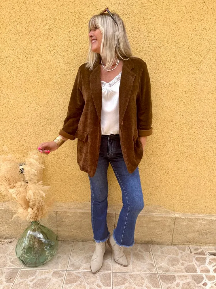 Veste tailleur en velours Sandra + caramel