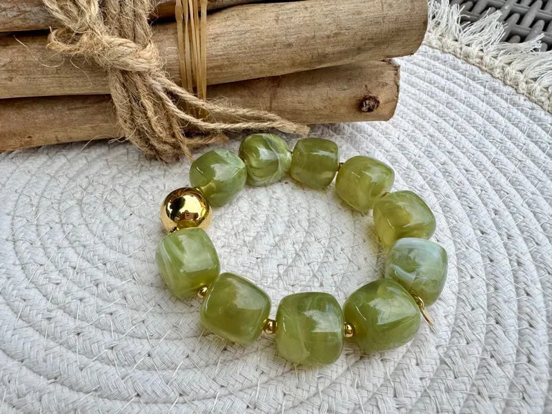 Bracelet élastiqué Paco vert pâle