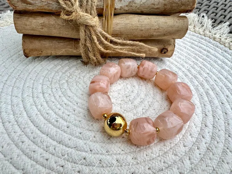 Bracelet élastiqué Paco rose pâle
