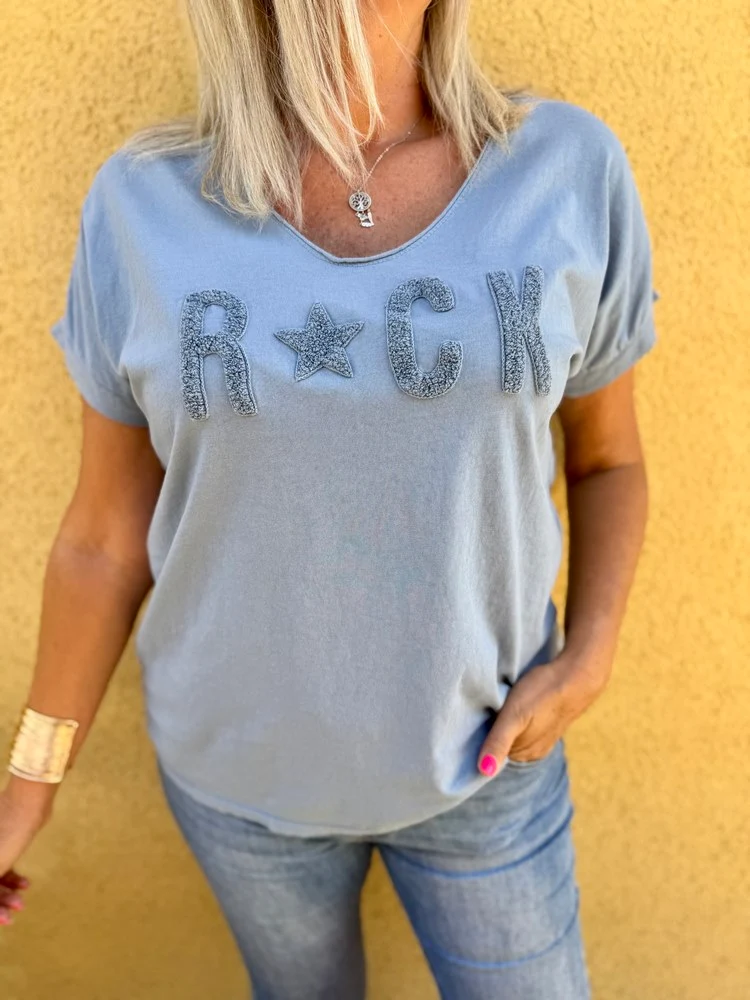Teeshirt loose Rock bleu jean