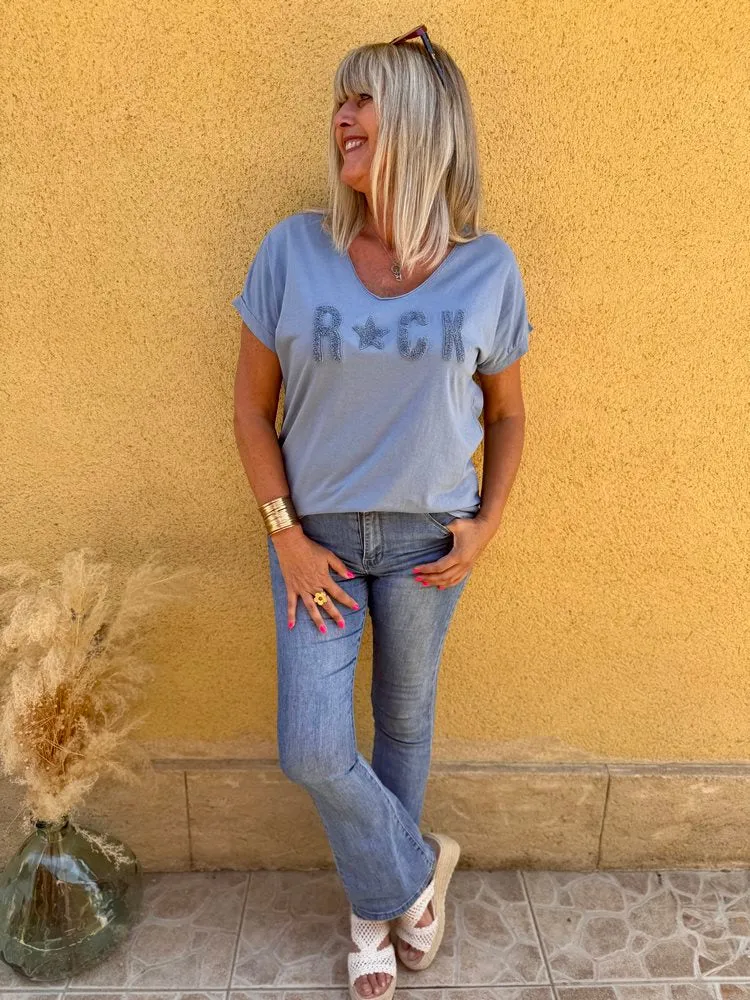Teeshirt loose Rock bleu jean
