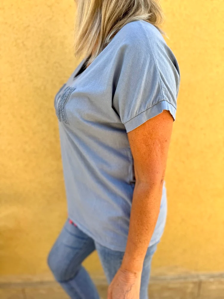Teeshirt loose Rock bleu jean