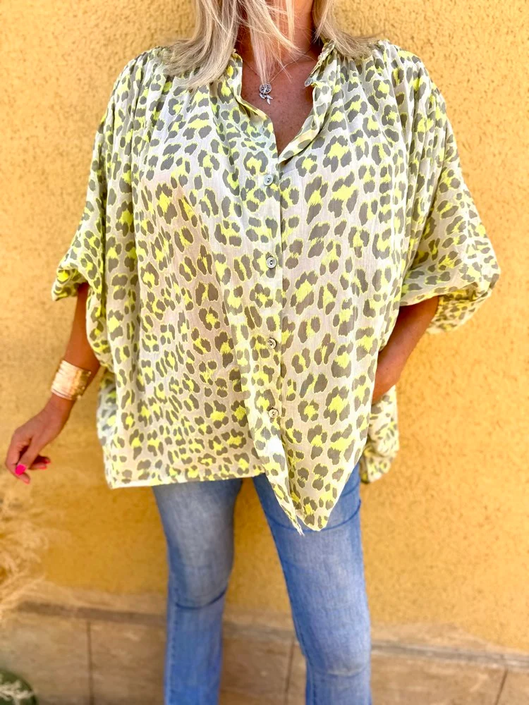 Chemise méga loose Léona kaki et jaune