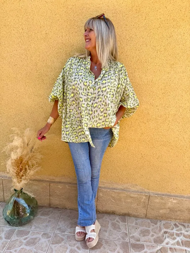 Chemise méga loose Léona kaki et jaune
