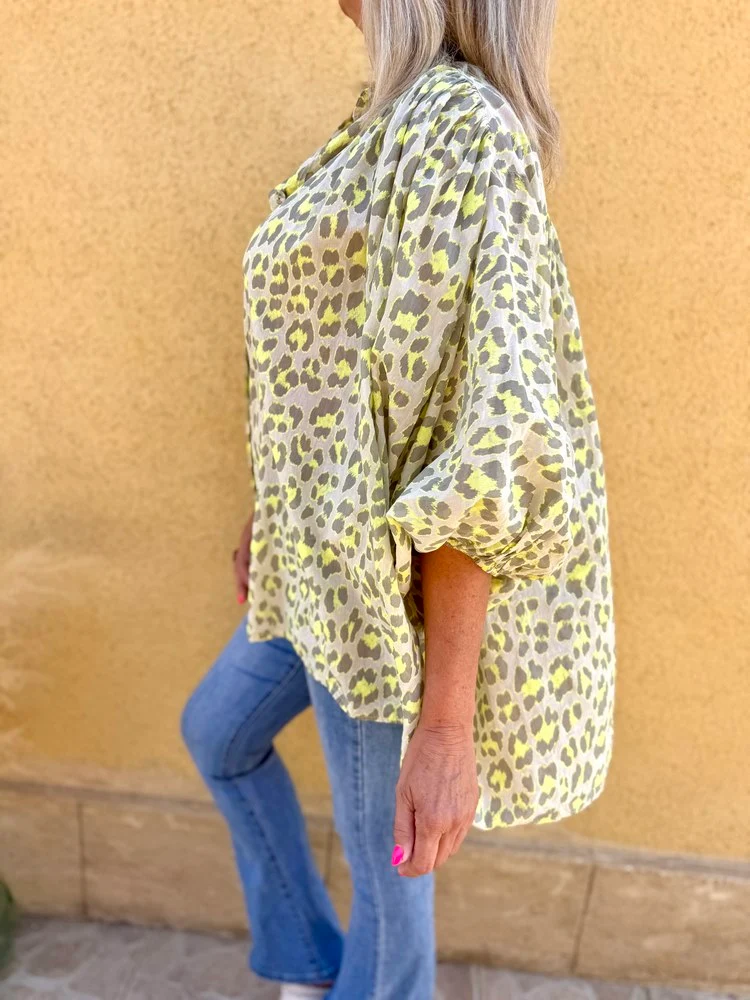 Chemise méga loose Léona kaki et jaune