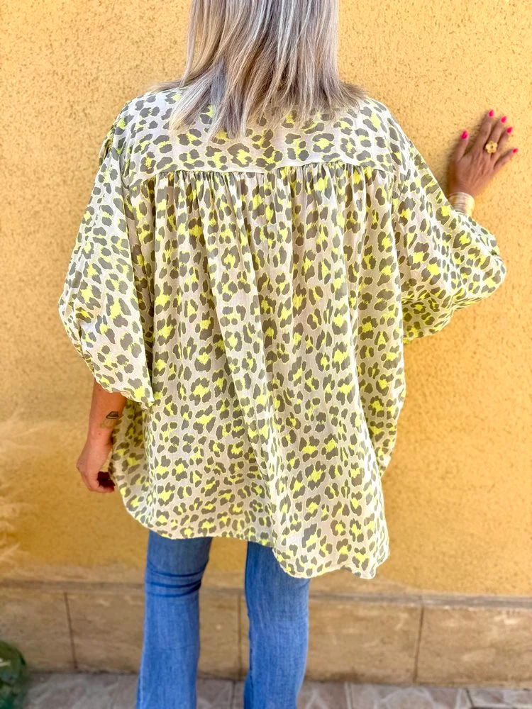 Chemise méga loose Léona kaki et jaune