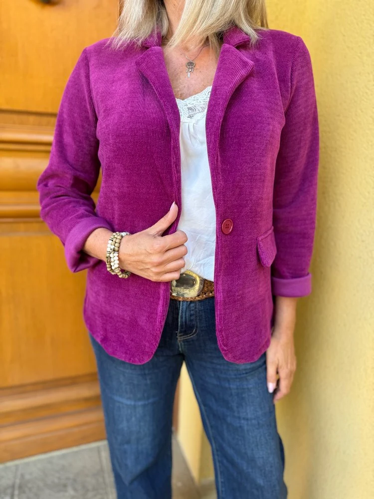 Veste tailleur en velours Sandra magenta