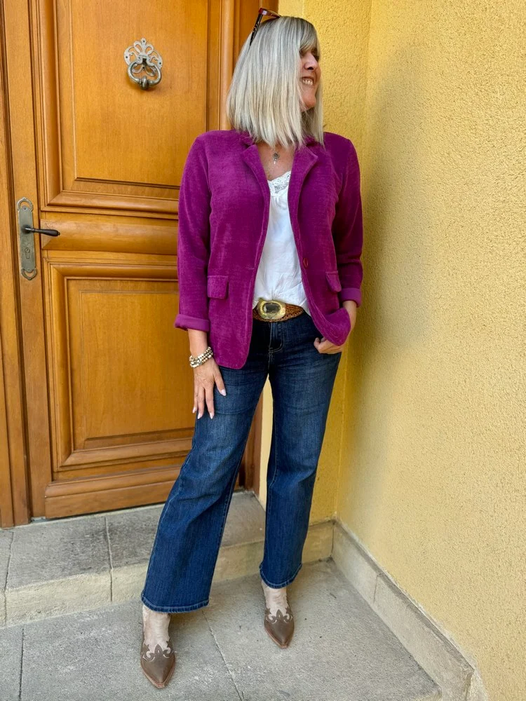 Veste tailleur en velours Sandra magenta
