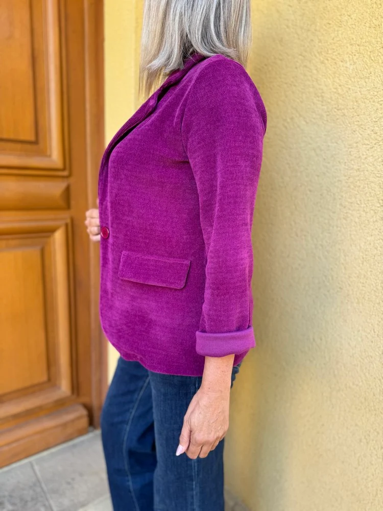 Veste tailleur en velours Sandra magenta
