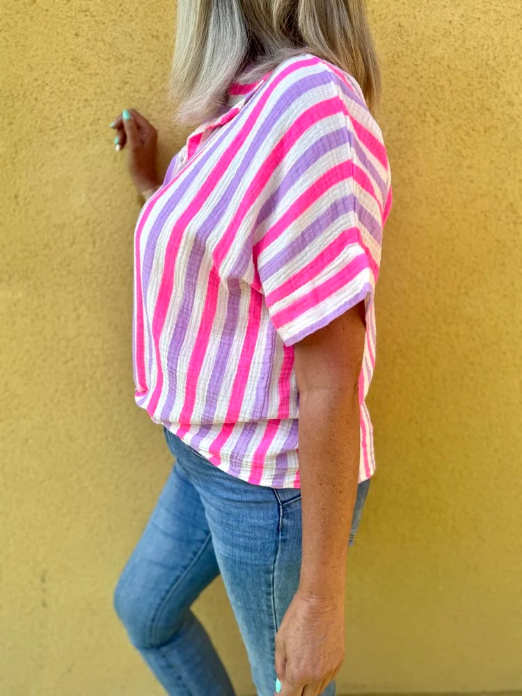 Chemise rayée Erica rose et lilas