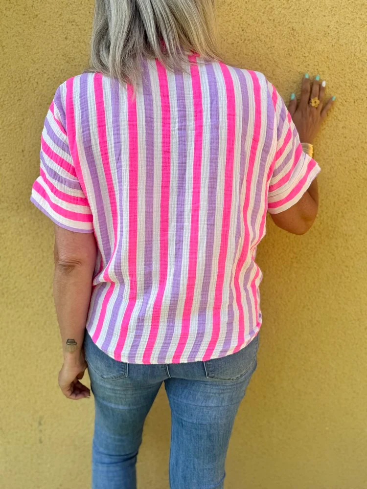 Chemise rayée Erica rose et lilas