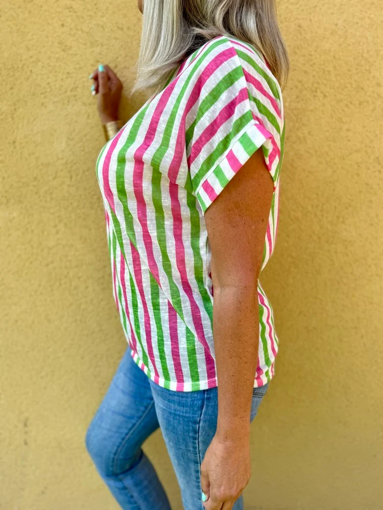 Teeshirt rayé Sofiano vert et rose