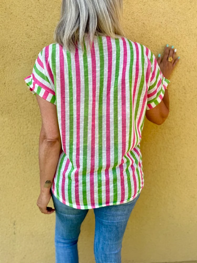 Teeshirt rayé Sofiano vert et rose