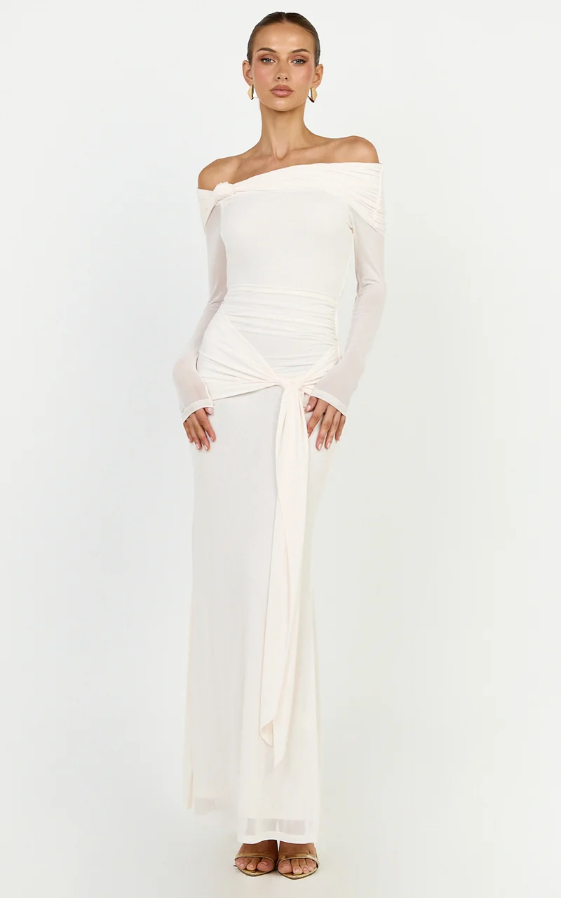 Waverly Maxi Dress - Long Sleeve Off Shoulder Dress in Cream