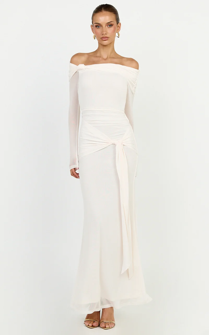 Waverly Maxi Dress - Long Sleeve Off Shoulder Dress in Cream