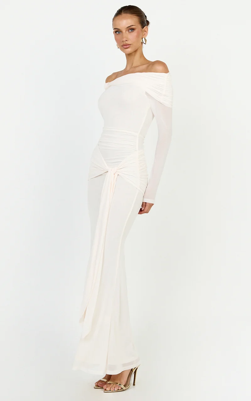 Waverly Maxi Dress - Long Sleeve Off Shoulder Dress in Cream