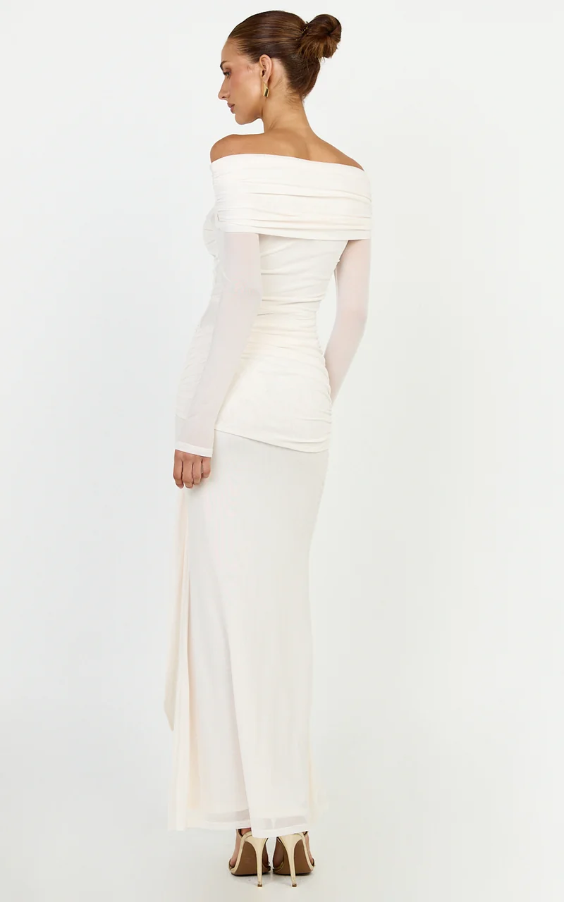 Waverly Maxi Dress - Long Sleeve Off Shoulder Dress in Cream