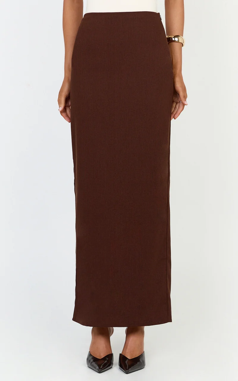 Vance Maxi Skirt - Linen Back Split Skirt in Chocolate