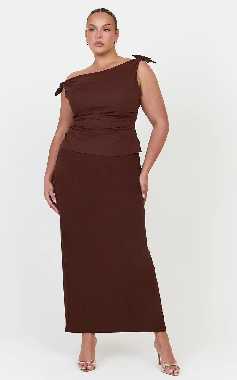 Vance Maxi Skirt - Linen Back Split Skirt in Chocolate