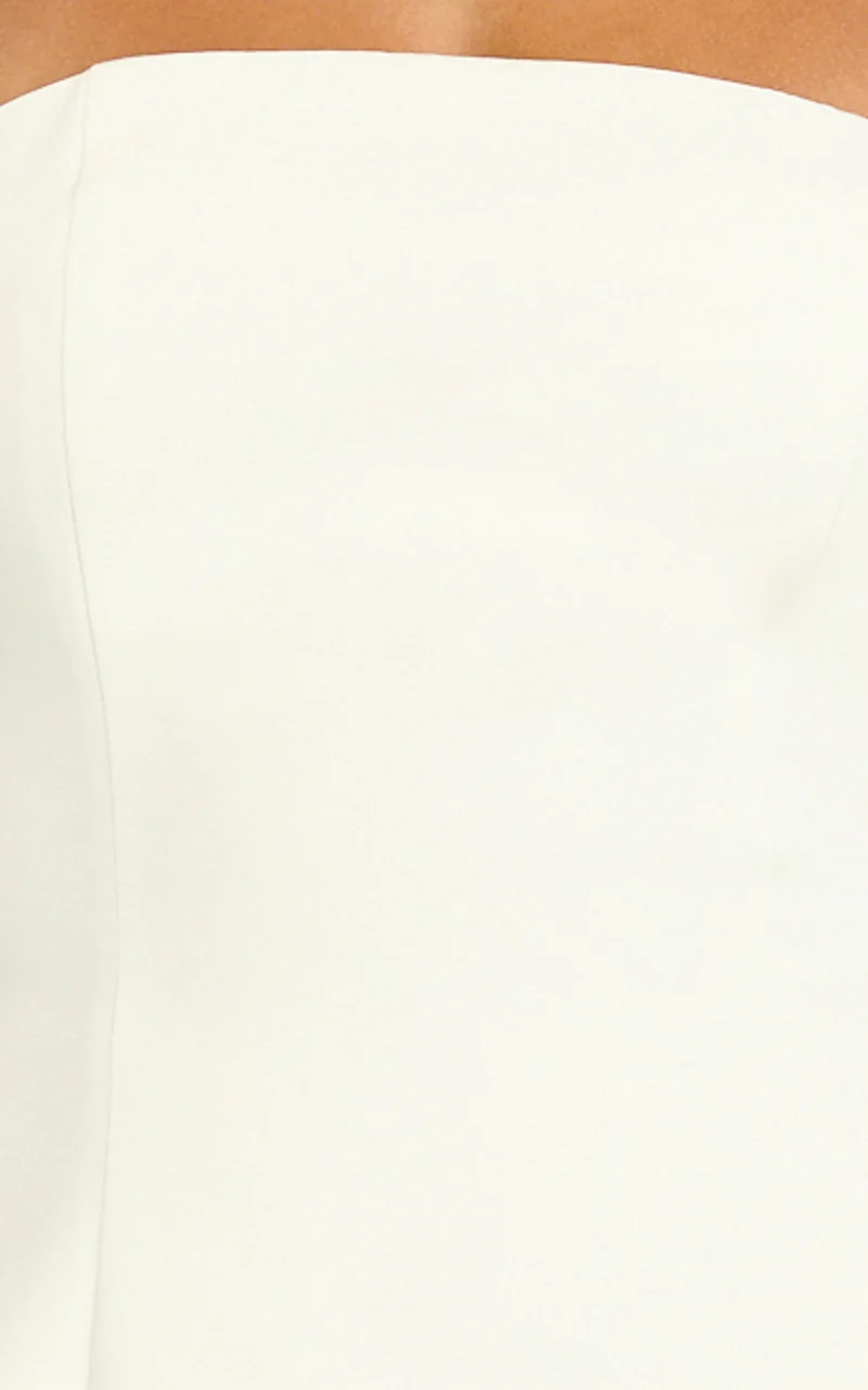 Pauline Two Piece Top and Skirt Set - Strapless A Line Top and Mini Skirt Set in White