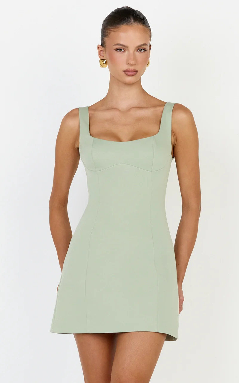Zaria Mini Dress - Panel Dress in Sage