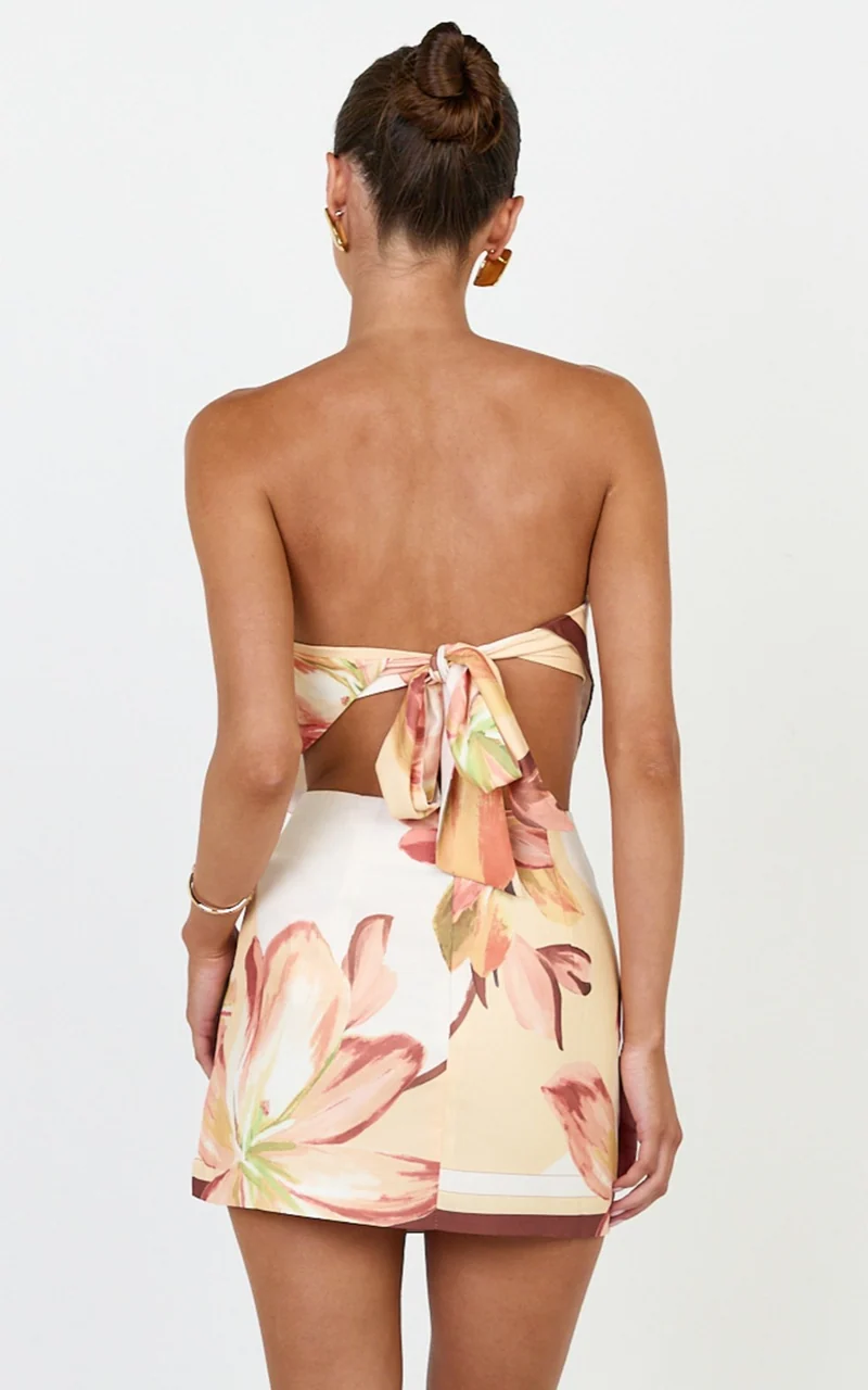 Robyn Top - Bandana Tie Back Top in Yellow Retro Flower Border Print