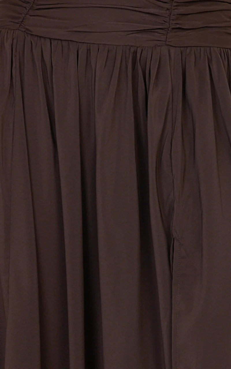 Melanie Maxi Skirt - Gathered Yoke Skirt in Brown