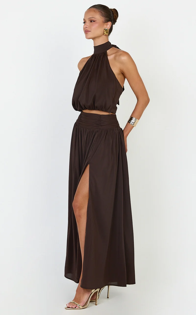 Melanie Top - Halter Neck Top in Brown