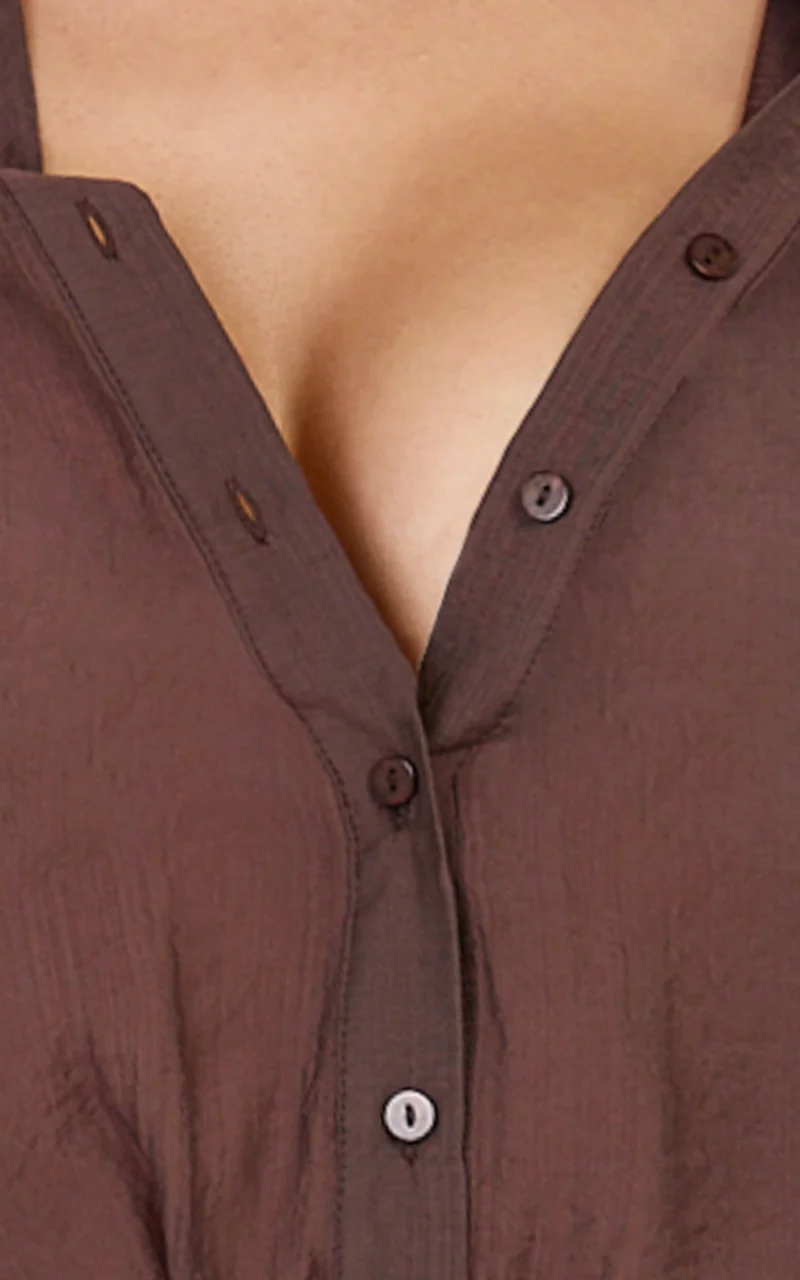 Marina Top - Sheer Full Sleeve Button Up Blouse in Chocolate