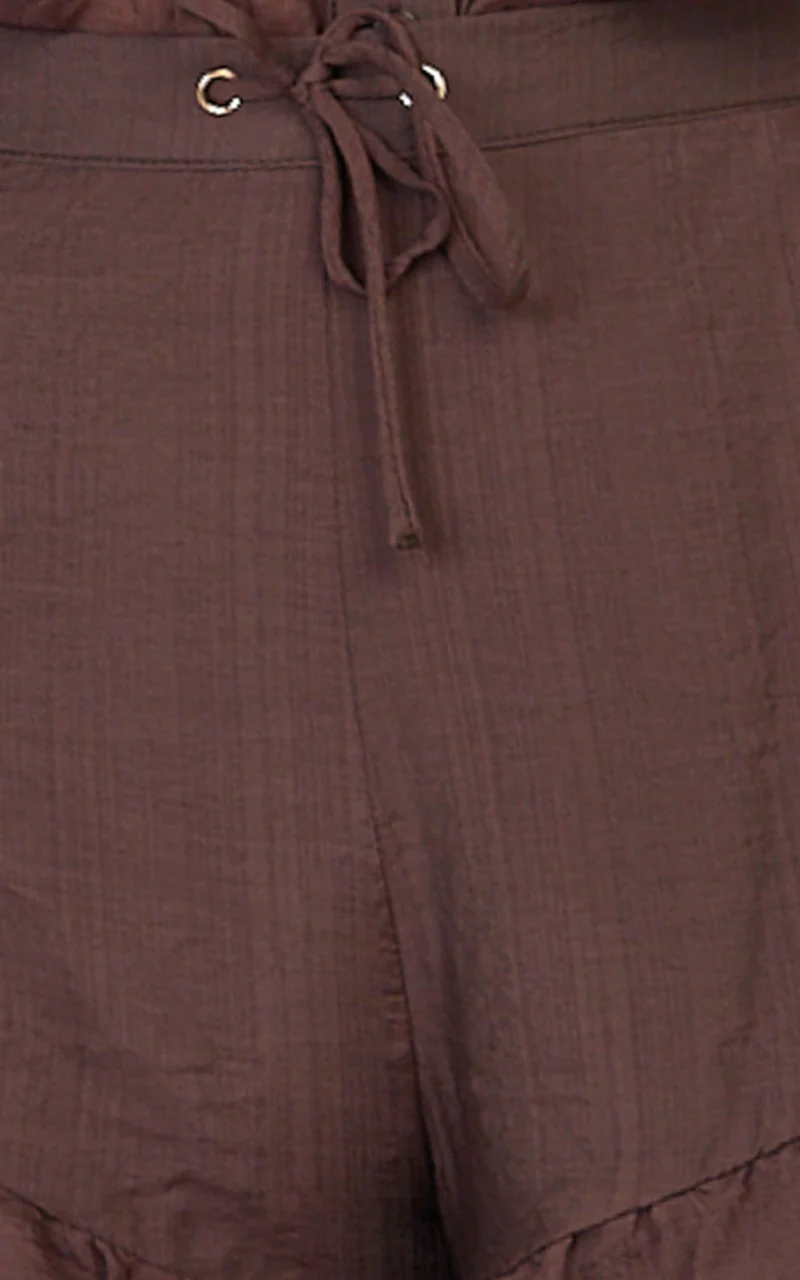 Marina Shorts - Frill Hem Shorts in Chocolate