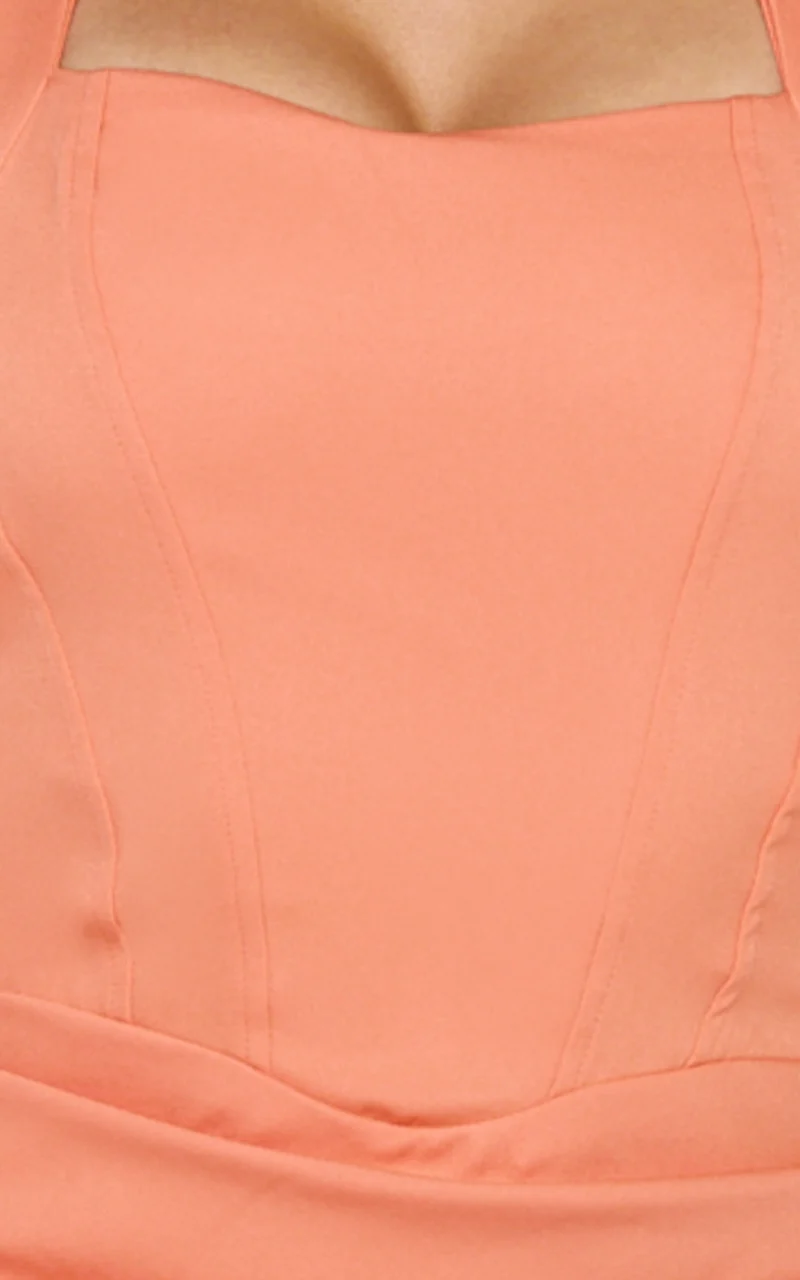 Karina Mini Dress - Halter Neck Princess Panel Tucked Waist Dress in Coral