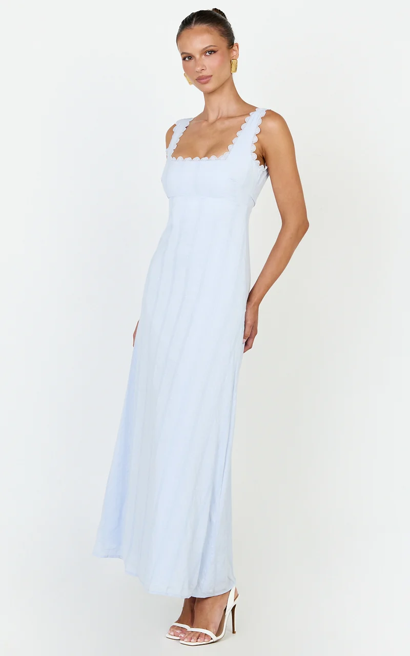 Roxanne Midi Dress - Square Neck Fit And Flare Dress in Light Blue