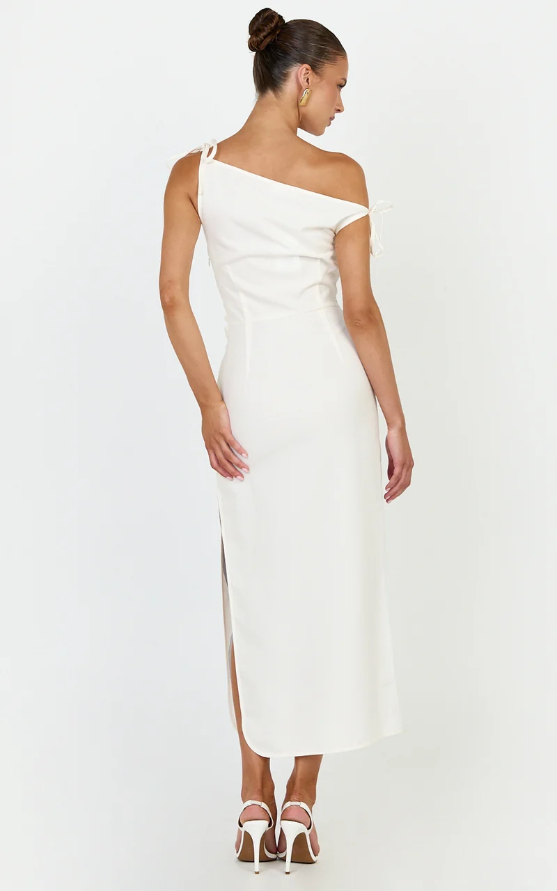 Zali Midi Dress - Off Shoulder Side Split Column Dress in Zali Floral Print