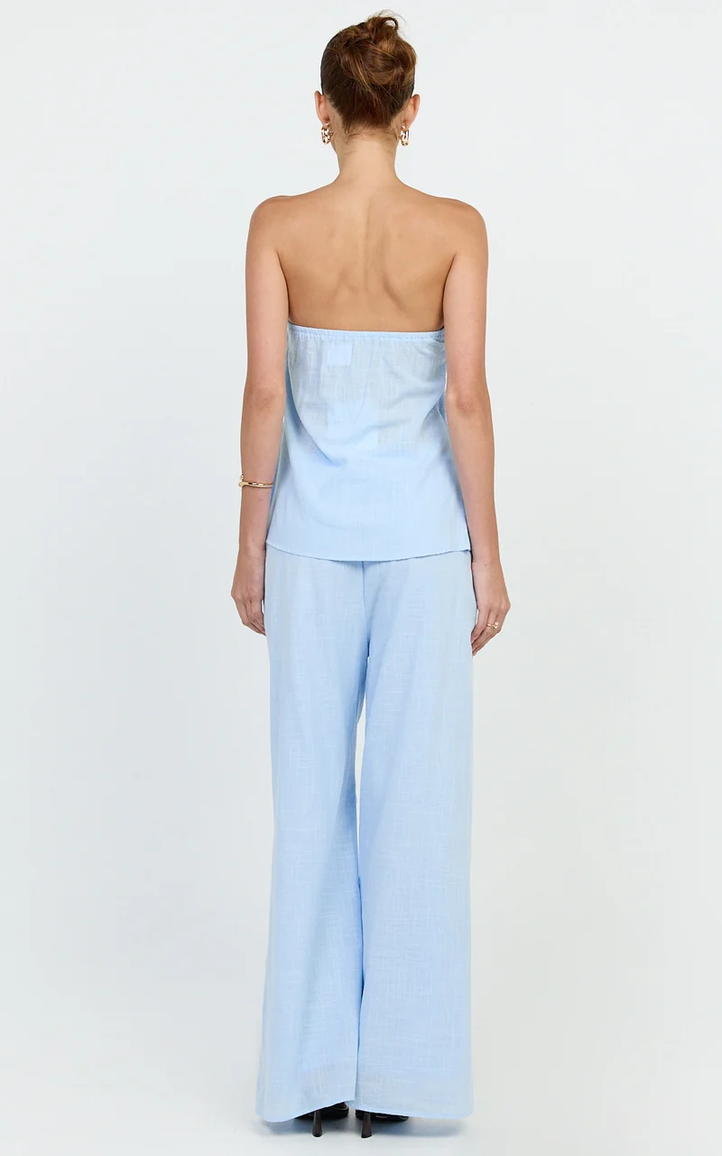 Carli Two Piece Top and Pants Set - Cotton Tube Pant Set in Blue