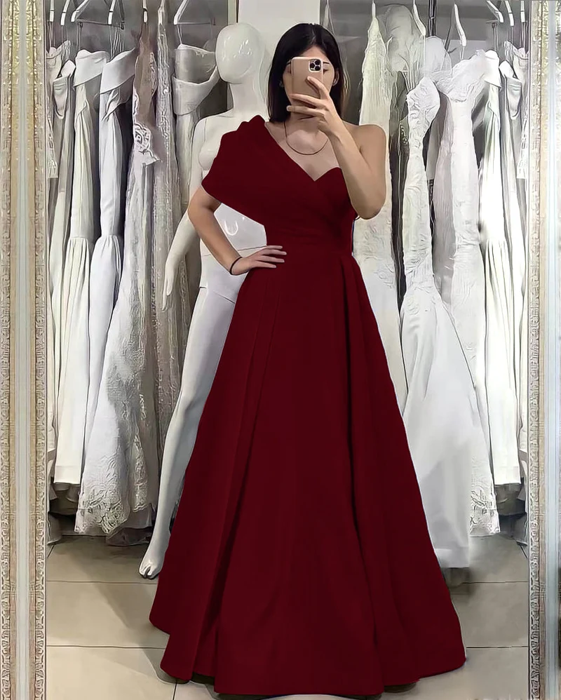 Robe de soirée élégante bleu roi à une épaule et décolleté en cœur