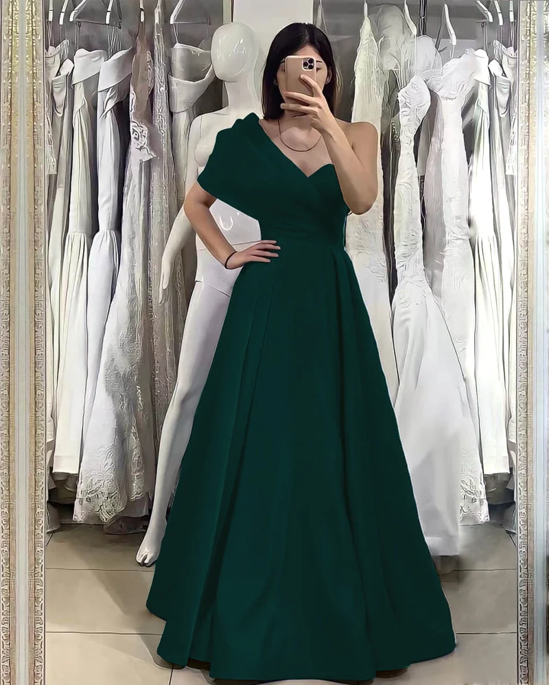 Robe de soirée élégante bleu roi à une épaule et décolleté en cœur