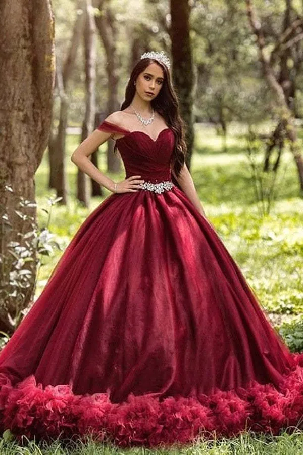 Robe de mariée princesse à épaules dénudées et manches longues en tulle avec traîne