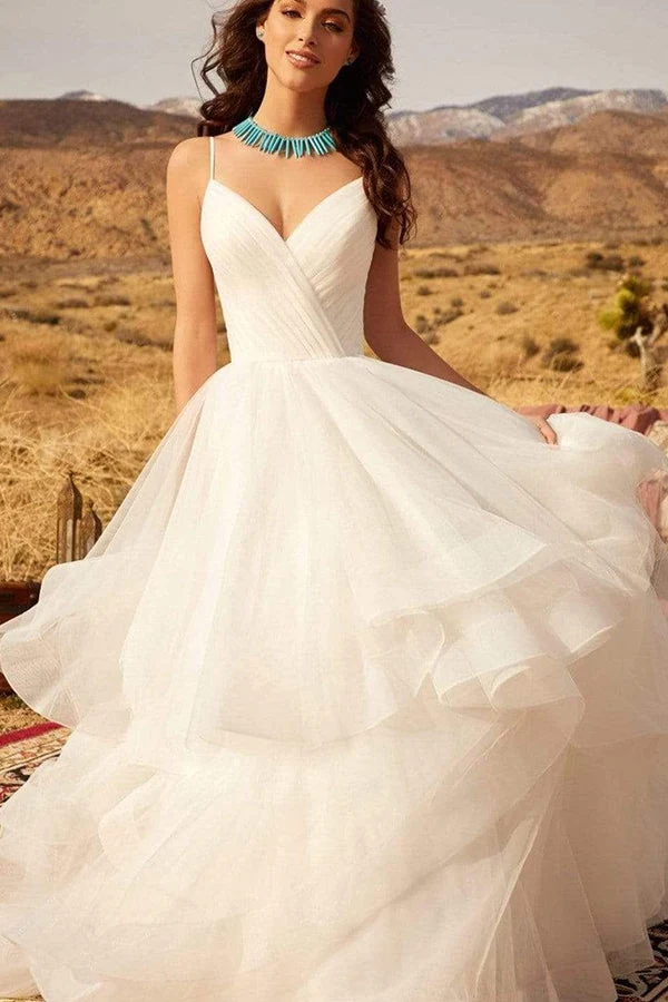 Robe de mariée trapèze à épaules dénudées avec détails élégants en tulle et dentelle
